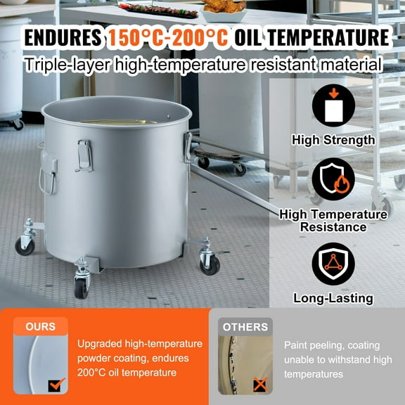 KFFKFF 16-Gallon Fryer Grease Bucket with Casters and Filter Bag for Oil Disposal