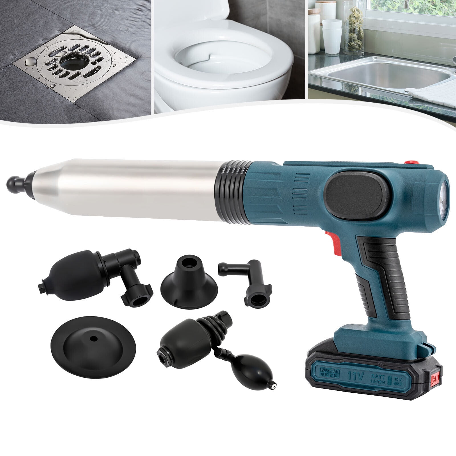 Electric Toilet Plunger Sink Unclogging Head Easy High Pressure Drain