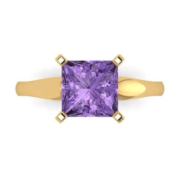 Solitaire Engagement Ring for Women - 2.5ct Simulated Alexandrite in 14K Yellow Gold Promise Ring