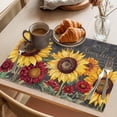 thumbnail image 3 of Flowers Placemats Set of 2, Watercolor Yellow Sunflower Red Chrysanthemum Floral Butterfly Black Non-Slip Place Mats Washable Table Mats for Kitchen Dining Table Decorations Indoor/Outdoor, 3 of 9