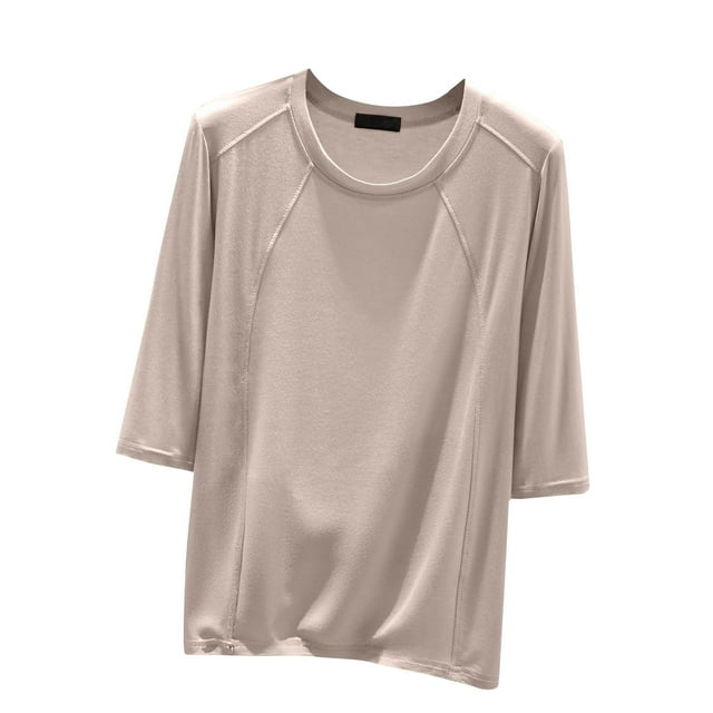 Timegard Hauts pour Femmes Col Rond Manches 3/4 Blouse Ample Confortable Décontractée Couleur Unie Pyjama Tee Hauts