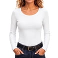 thumbnail image 2 of Stamzod Long Sleeve Shirts for Women U-Neck Slim Fitted Tops Casual Base Layer Undershirts Fall Fashion, 2 of 10