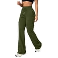 thumbnail image 4 of Ayolanni Solid Pants for Women Hiking Jogging Straight Leg Pants Drawstring Elastic Waist Slim Green Cargo Pants with Pockets L, 4 of 7