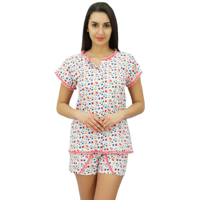 Bimba Ensemble de Nuit Mignon pour Femmes en Coton, Haut Boutonné avec Short
