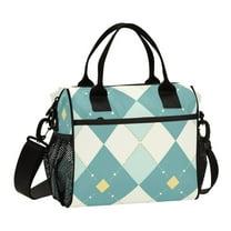 Stylish Insulated Lunch Tote Bag Lunch Cooler Tote Reusable Cooler Bag for Work, Camping, Picnic, Beach Light Teal Argyle