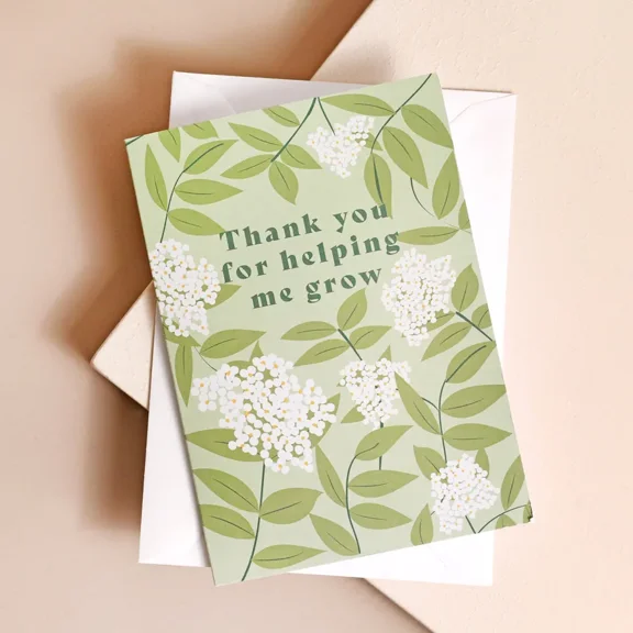 Thank You Card for Support – “Thank You for Helping Me Grow” Floral Design – Blank Inside with Envelope – Perfect for Teacher, Mentor, Friend Appreciation Gift