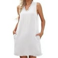 thumbnail image 6 of Diufon Women's Summer Casual Dresses Solid Color Dress Ruffle V Neck Sleeveless Mini Dress with Pockets, 6 of 7