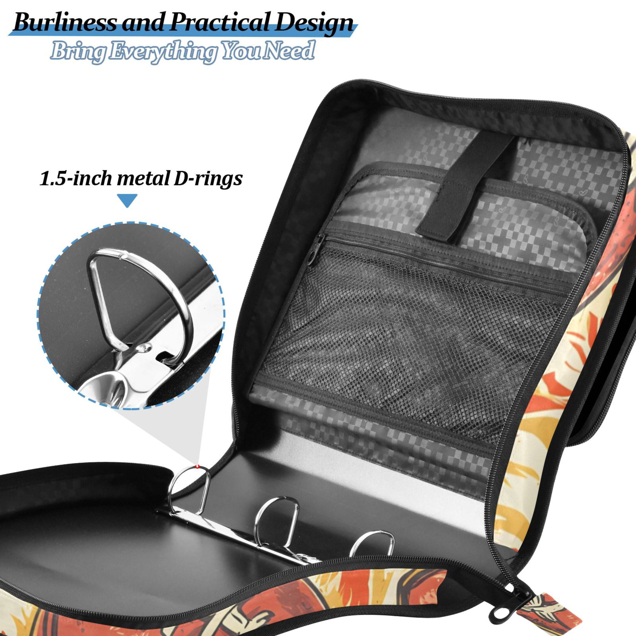 ALAZA Zipper Binder Rugby Football Fire 3 Ring Trapper Keeper File Folder Organizer Bag
