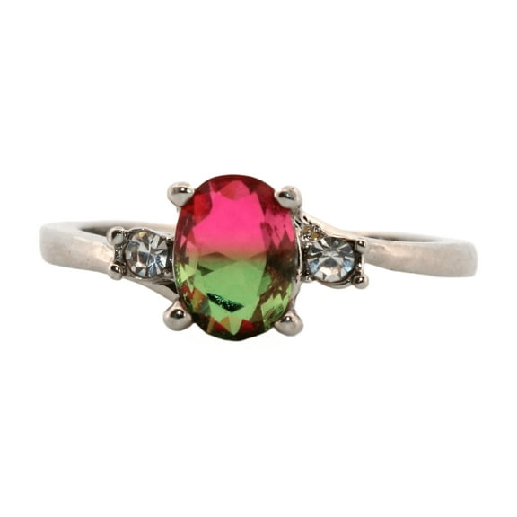 1ct Oval Red & Green Watermelon Tourmaline silver Ring, Size 9 1ORGWTSRS9