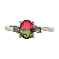 1ct Oval Red & Green Watermelon Tourmaline silver Ring, Size 9 1ORGWTSRS9