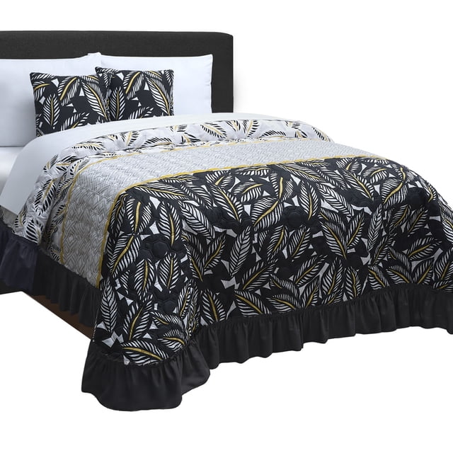 Colcha con Cojines King Size Elefantito Varenna Color Negro Hojas