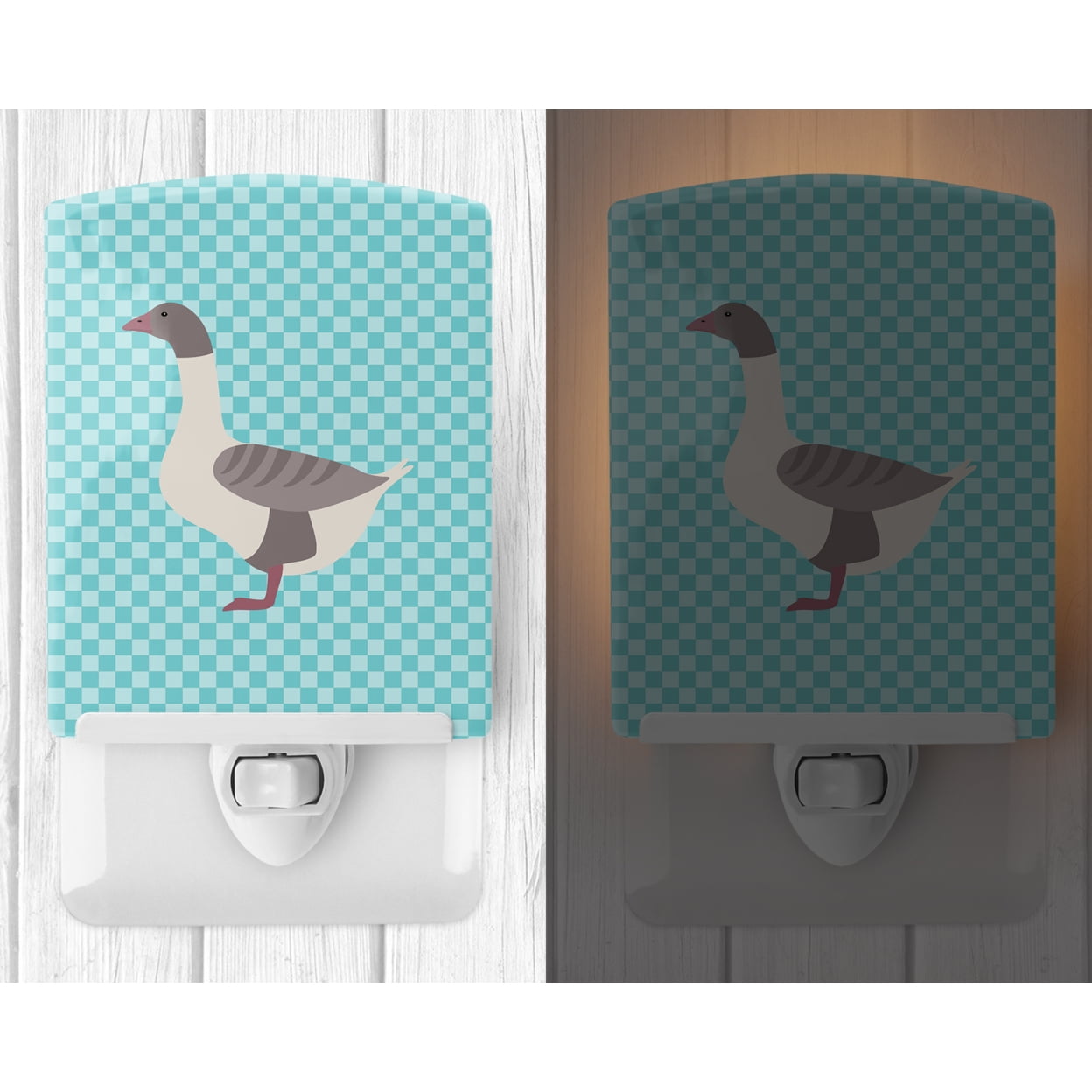 Caroline's Treasures BB8075CNL Buff Grey Back Goose Blue Check Ceramic Night Light, 6x4x3", multicolor