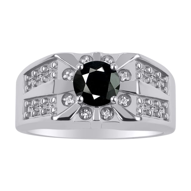 RYLOS Men's Rings Sterling Silver Designer Starburst 7MM Round Gemstone & Sparkling Diamond Ring Onyx October Size 10