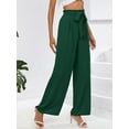 thumbnail image 6 of Chiclily Women's Belted Wide Leg Pants with Pockets Lightweight High Waisted Adjustable Tie Knot Loose Trousers Flowy Summer Beach Lounge Pants, US Size XL in Dark Green, 6 of 9