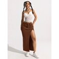 thumbnail image 3 of Coffee Brown High-Waisted Denim Maxi Skirt With Front Side Slit, 3 of 30