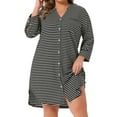 thumbnail image 2 of DARING DIVA Women's Plus Size Button Down V Neck 3/4 Sleeve Nightgown 3X Black, 2 of 7
