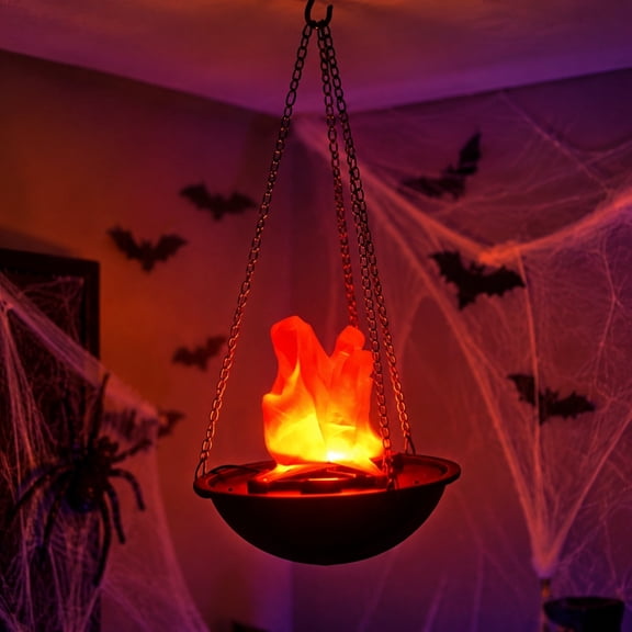 Halloween Flame Light Hanging Ornament,Warm Glow Faux Fire Pit Lamp for Wall Ceiling Doorway Indoor Outdoor Party Decoration,Spooky Ambiance Holiday Lighting Decoration