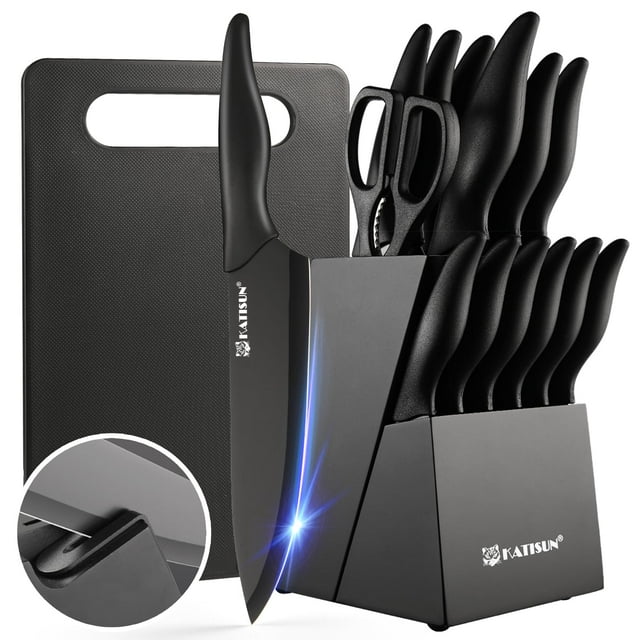 Juego de cuchillos de cocina KATISUN de 16 piezas, acero alemán, negro