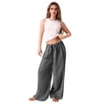 thumbnail image 5 of YIFUNIN Women's Loose Wide Leg Cotton Linen Pants with Drawstring, Pocketless Casual Trousers for Relaxed Fit, Breathable Natural Fabric,Dark Gray M, 5 of 6
