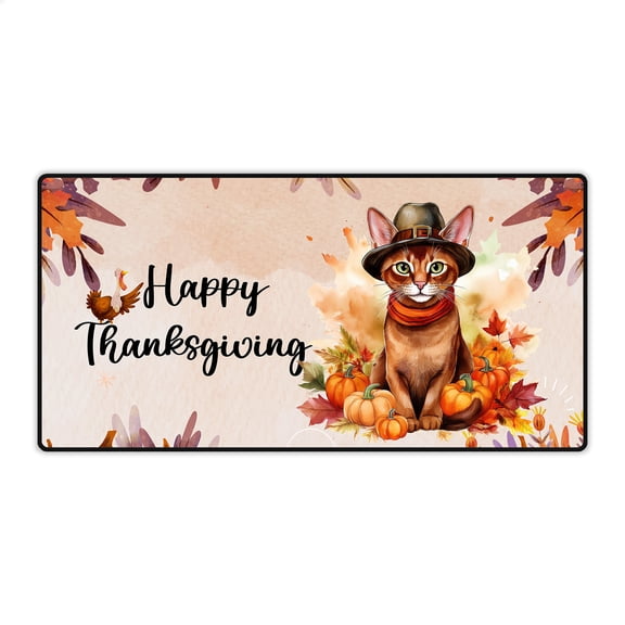 Happy Thanksgiving Abyssinian Welcome Thankful Fall Autumn Pumpkin Desk Mat Full Keyboard Mouse Pad Cat Lover Kitten Owner Gifts Large Mousepad - 02021