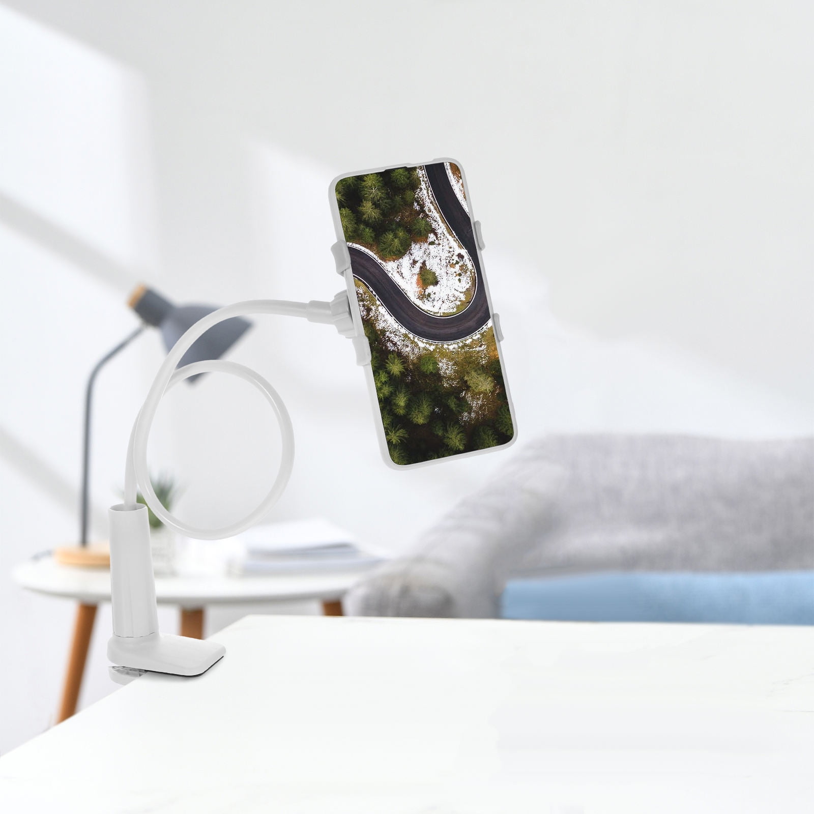 Uonlytech 1Pc White Aluminum Alloy Tablet Stand with Spiral Base Adjustable Folding Phone Bracket