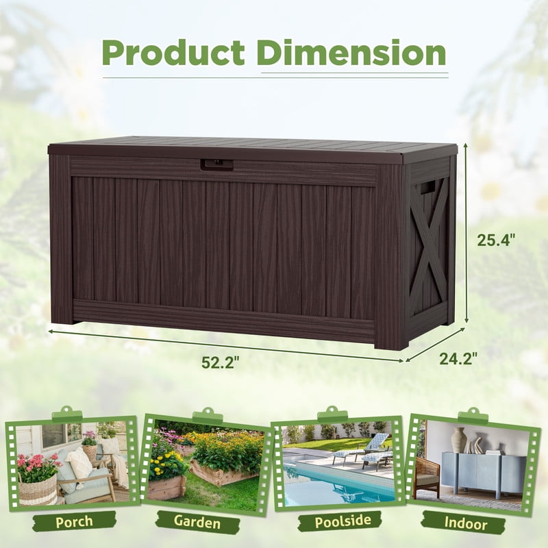 Vineego Outdoor 120 Gallon Resin Deck Box, Dark Brown