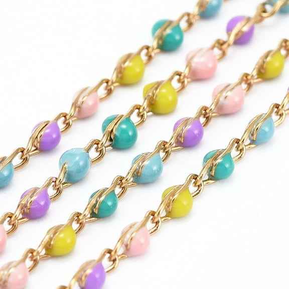 3.28 Feet 304 Stainless Steel Enamel Twisted Chains Soldered Golden Link: 4.5x1.5x1mm
