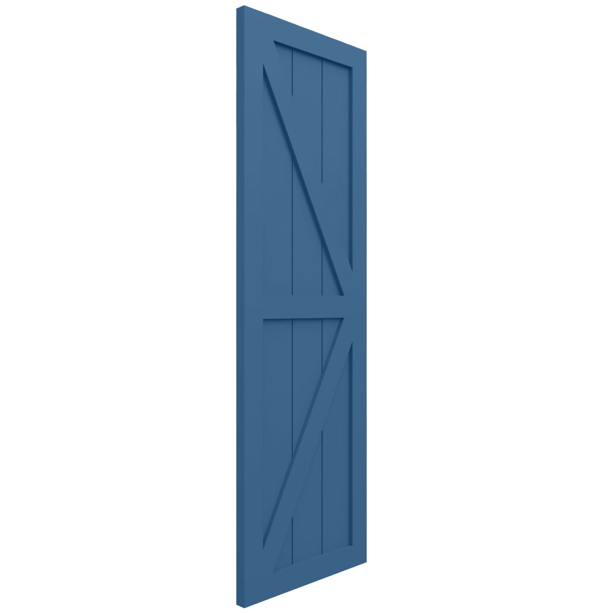 Ekena Millwork 12"W x 68"H True Fit PVC Two Equal Panel Farmhouse Fixed Mount Shutters w/ Z-Bar, Sojourn Blue (Per Pair - Hardware Not Included)