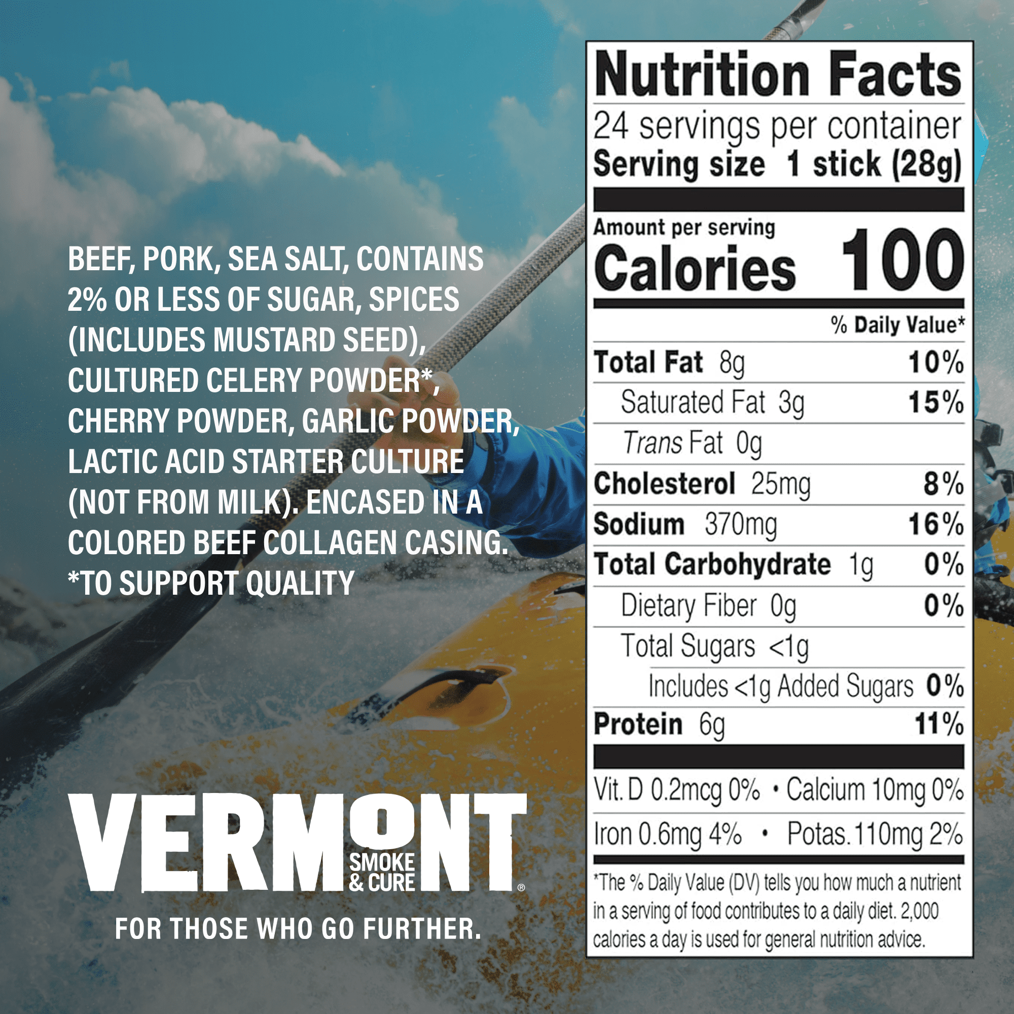 Vermont Smoke & Cure Original Beef and Pork Beef Sticks Individually Wrapped Protein Snacks 6Ct, 2Pk