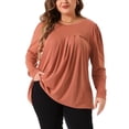 thumbnail image 1 of Blusas elegantes de cuello redondo plisadas de manga larga para mujeres de tallas grandes GRACE & GRANDEUR, camisetas sueltas casuales 4X naranja, 1 of 1