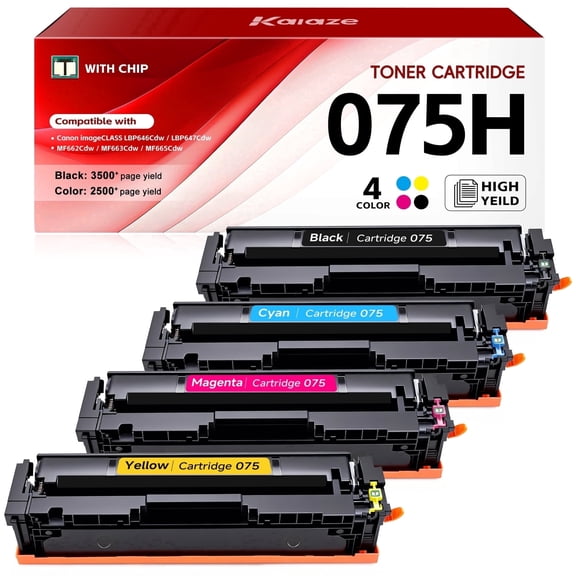 075 075H Toner Cartridge High Yield with Chip Compatible for Canon 075 075H for imageCLASS LBP646Cdw LBP647Cdw MF663Cdw MF665Cdw Printers 4-Pack (Black Cyan Magenta Yellow)