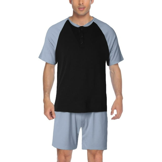 Men ‘s Summer Pajamas Sets Contrast Color Short Sleepwear Loungewear Pajama Set Home Clothes