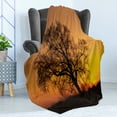 thumbnail image 4 of Tree Soft Flannel Fleece Throw Blanket, Oak in the Sunset Horizon Golden Yellow Sun Rays Countryside Rural Nature Picture, Cozy Plush for Indoor and Outdoor Use, 50" x 70", Orange Brown, by Ambesonne, 4 of 5