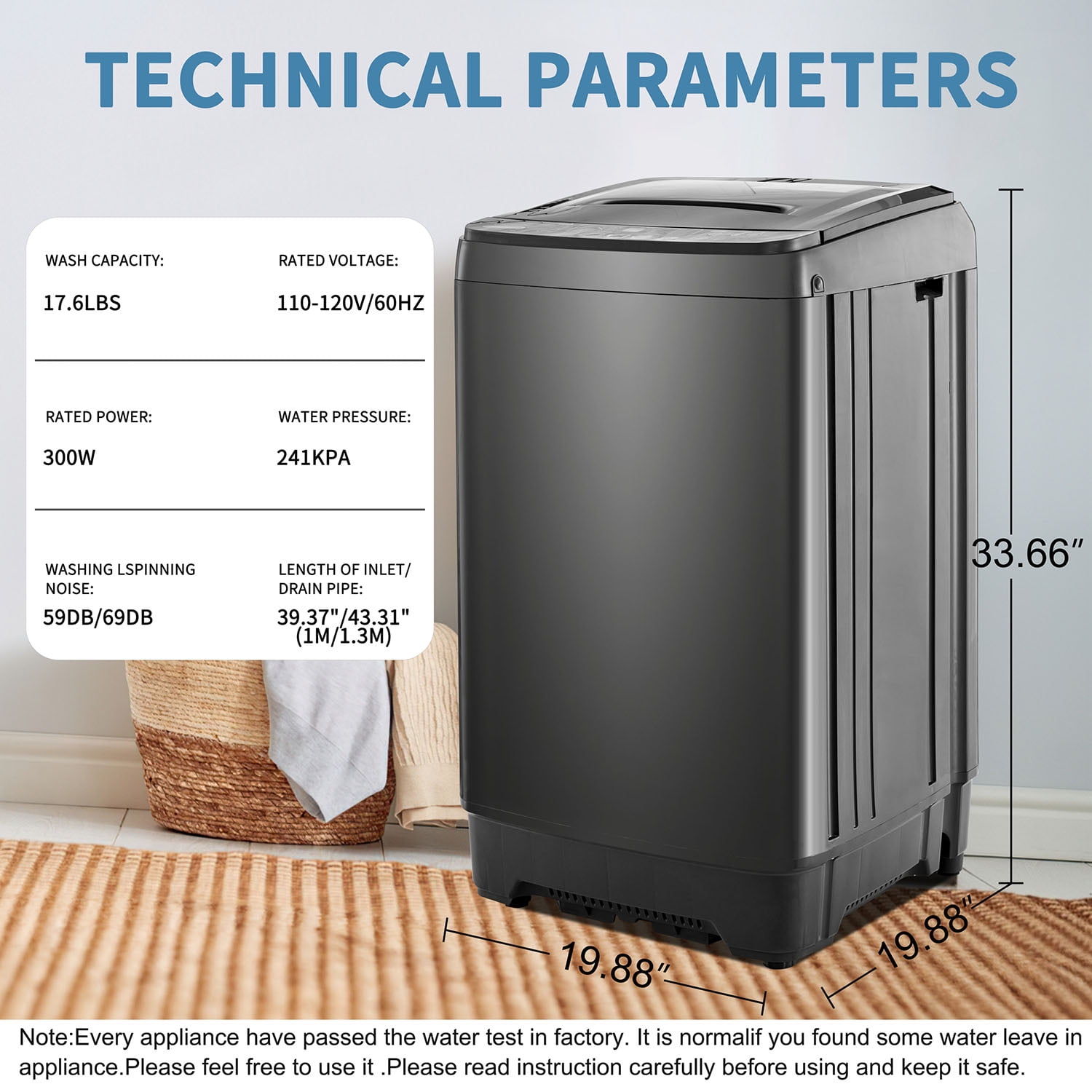 Spaco Compact Home Automatic Washer, 17.6 lbs. of Laundry, 8 Water Levels/10 Programs for Apartments, Antique Grey White Spaco Compact Home Automatic Washer, 17.6 lbs. of Laundry, 8 Water Levels/10 Programs for Apartments, Antique Grey White