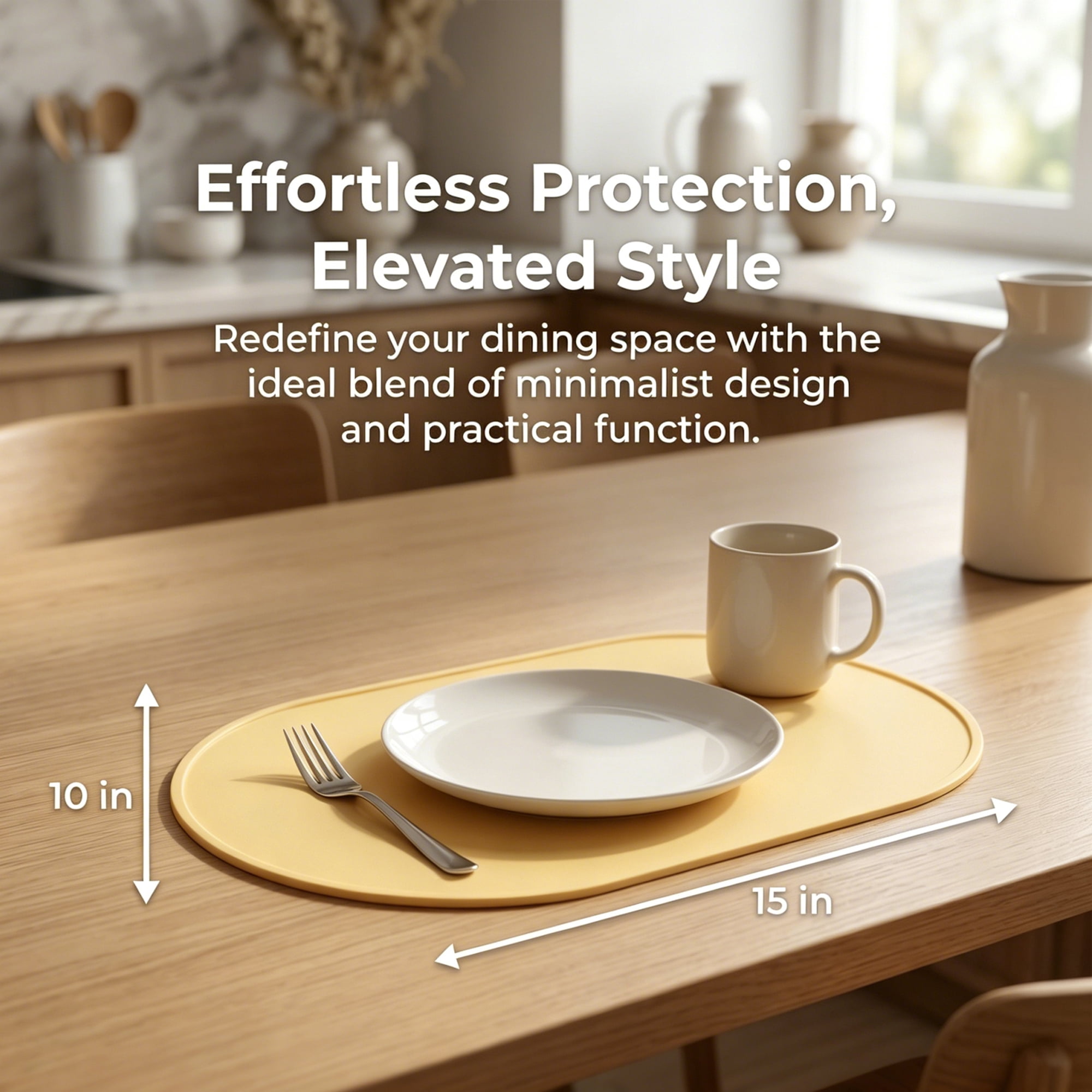 Unique Bargains 6 Pack Silicone Placemats for Kitchen Dining Table Decor Light Yellow 15"x10"