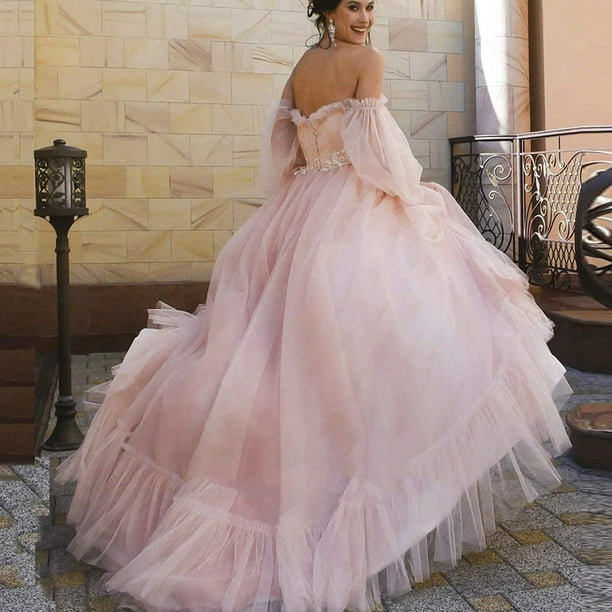 Puffy Sleeve Prom Dress Long Off Shoulder Tulle Photoshoot