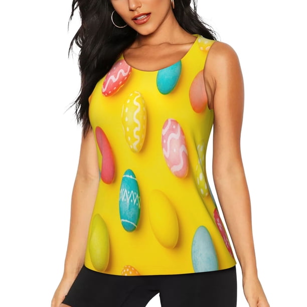 Balery Easter eggs (2) Camiseta sin mangas estampada ligera para mujer, tops de entrenamiento sin mangas, camisetas de yoga transpirables de secado rápido.-X-Large