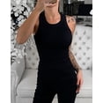 thumbnail image 3 of CHICME Tank Tops for Women Solid Color O-Neck Sleeveless Elastic Slim Fit Basic Vest Casual Womens Top(Without Pads) Black-S, 3 of 9