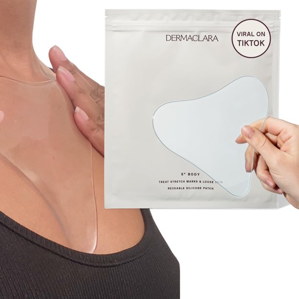 Dermaclara Parche antiarrugas en el pecho – Parches de silicona en el pecho para arrugas Almohadillas reutilizables para arrugas en el pecho Tratamiento de cicatrices durante la noche para estrías del