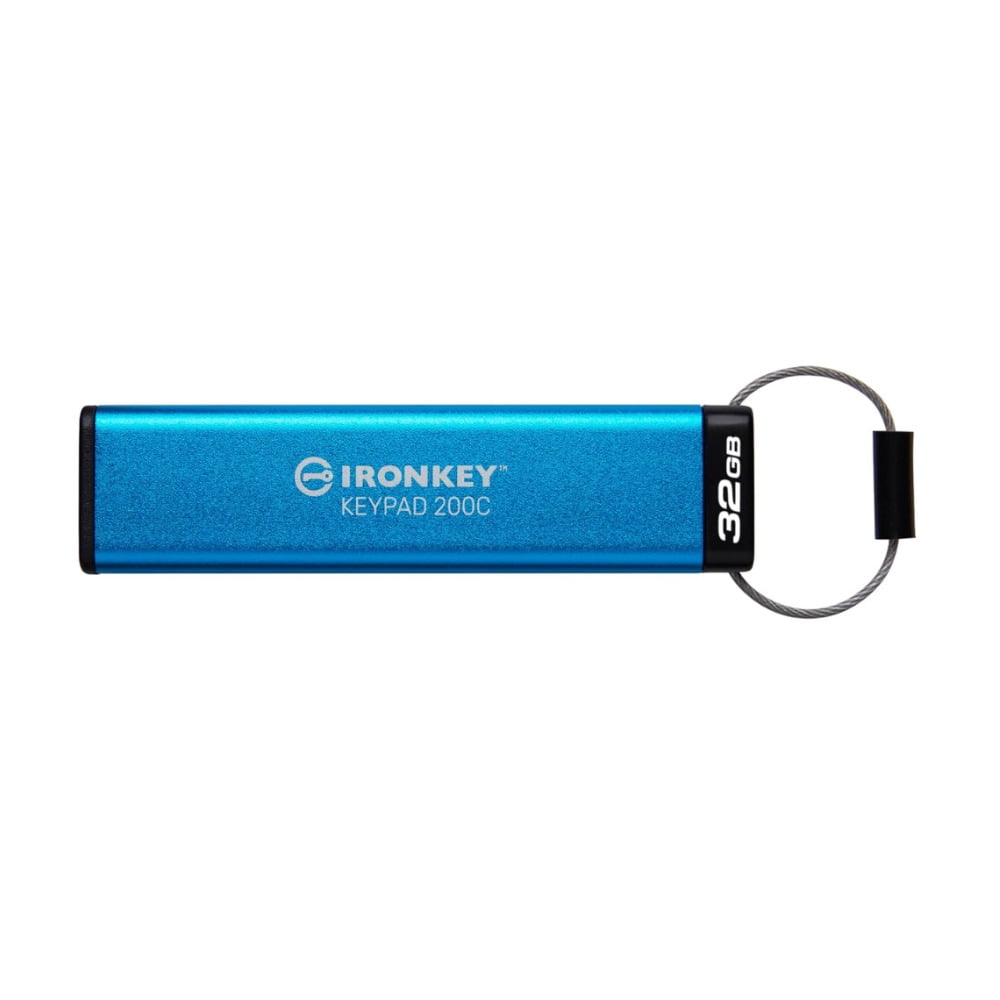 Kingston Ironkey Keypad 200 USB-C 32GB Encrypted Flash Drive with FIPS 140-3 Level 3 and BadUSB and Brute Force Protection (Blue)