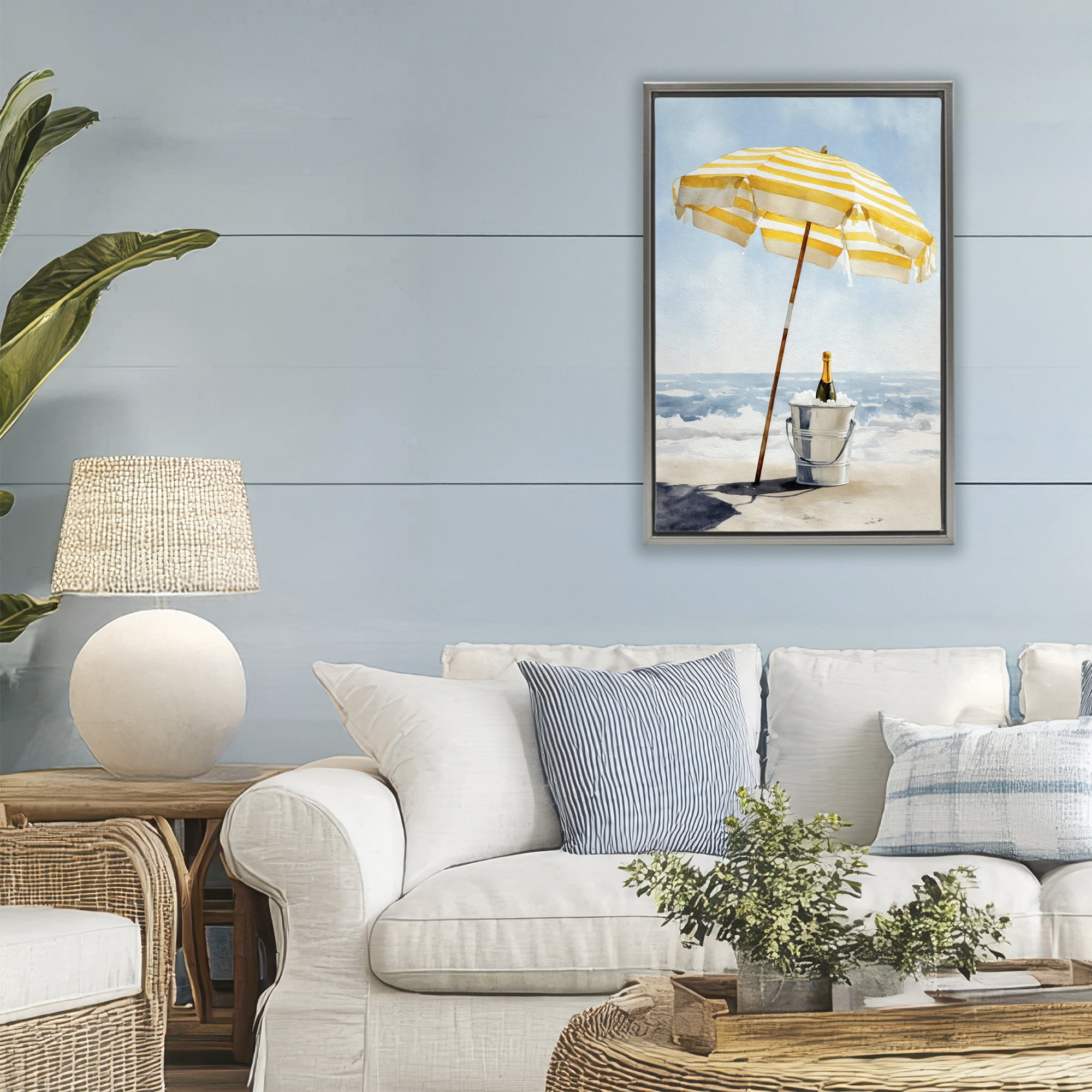 Stupell Industries Sunshine Celebration at Seaside Gray Framed Floater Canvas Wall Art, design by Petal Prints Design
