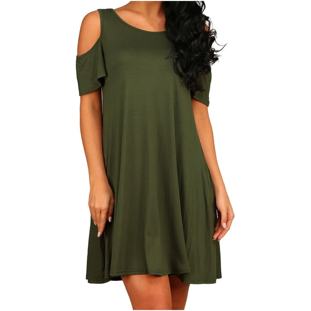QIPOPIQ Robes pour Femmes avec Poches Manches Courtes Robes Décontractées Tendance Robe d'Été Unie Sans Manches au-Dessus du Genou Offres 2023. l'Image Affiche une Robe Décontractée Verte à Manches Courtes Coupe Ample et Longueur au-Dessus du Genou. la Robe Présente un design Uni, un Tissu Doux et des Poches Latérales, Idéale pour les Sorties d'Été, les Tenues Décontractées Ou les Vacances à la Plage. Parfaite pour les Femmes à la Recherche d'Une Robe d'Été Confortable et Stylée.