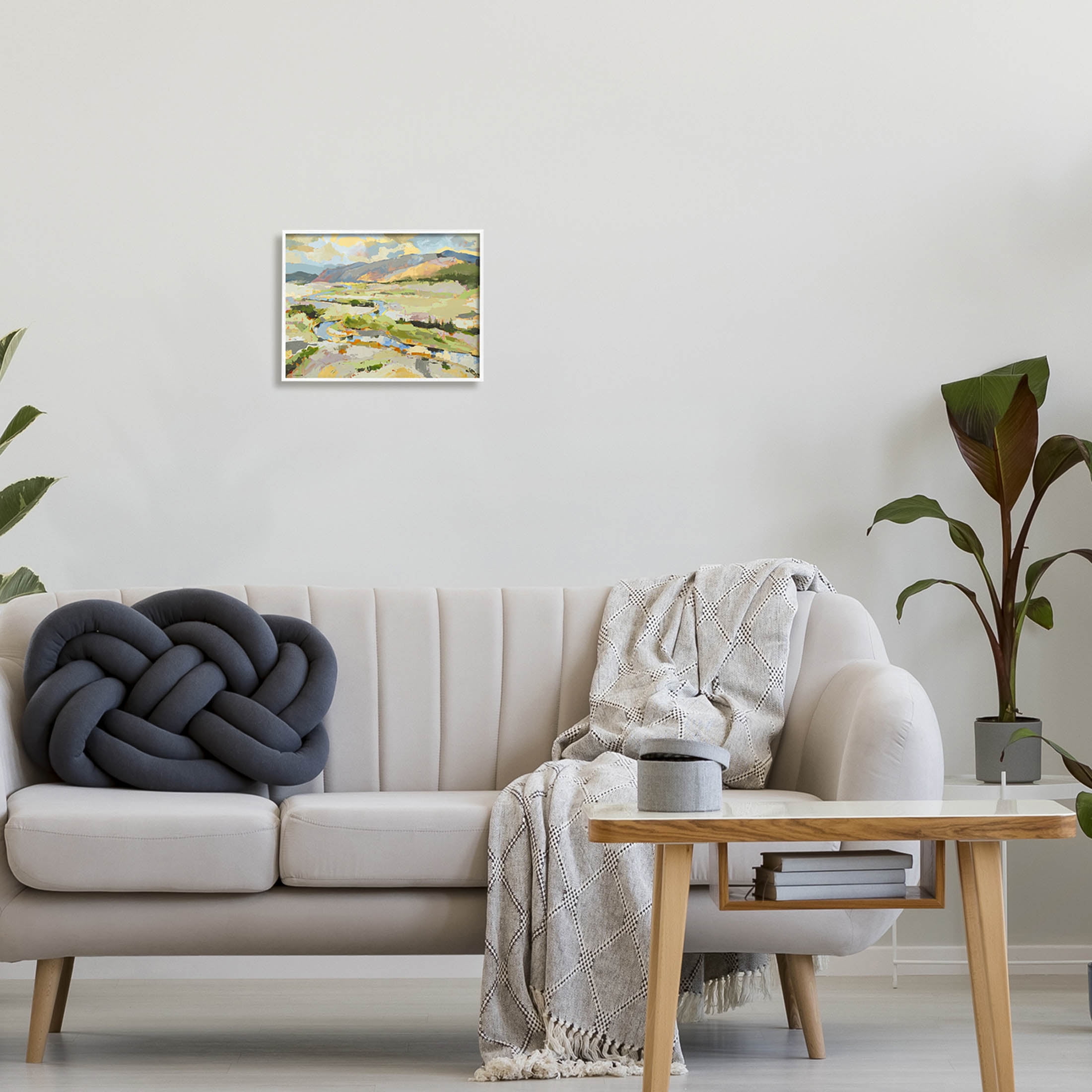 Lush Green Mountain Landscape Abstract Painting White Framed Art Print Wall Art