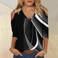 thumbnail image 2 of Dasayo Tops for Teachers Black V-Neck Fall 3/4 Sleeve Blouses Beach Casual Plus Size Graphic Shirts Womens Tshirts XXL, 2 of 5