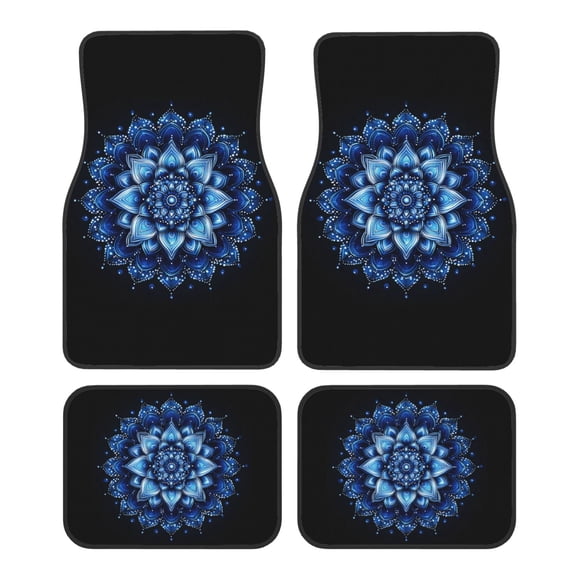 KAKALAD Blue Mandala 01 Car Floor Mats 4PC Set Carpet Protection, Universal Fit for Car SUV VA & Truck, Vehicle Front & Rear