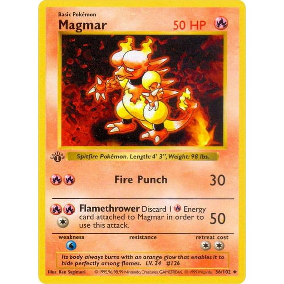 Pokemon Base Set Uncommon Magmar #36 (1st Edition)