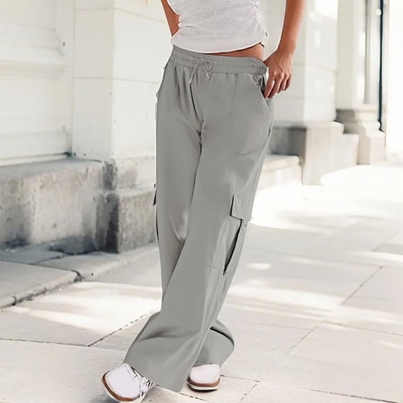 JUSLIO Cargo Pants for Women Comfortable Pockets Casual Gray L