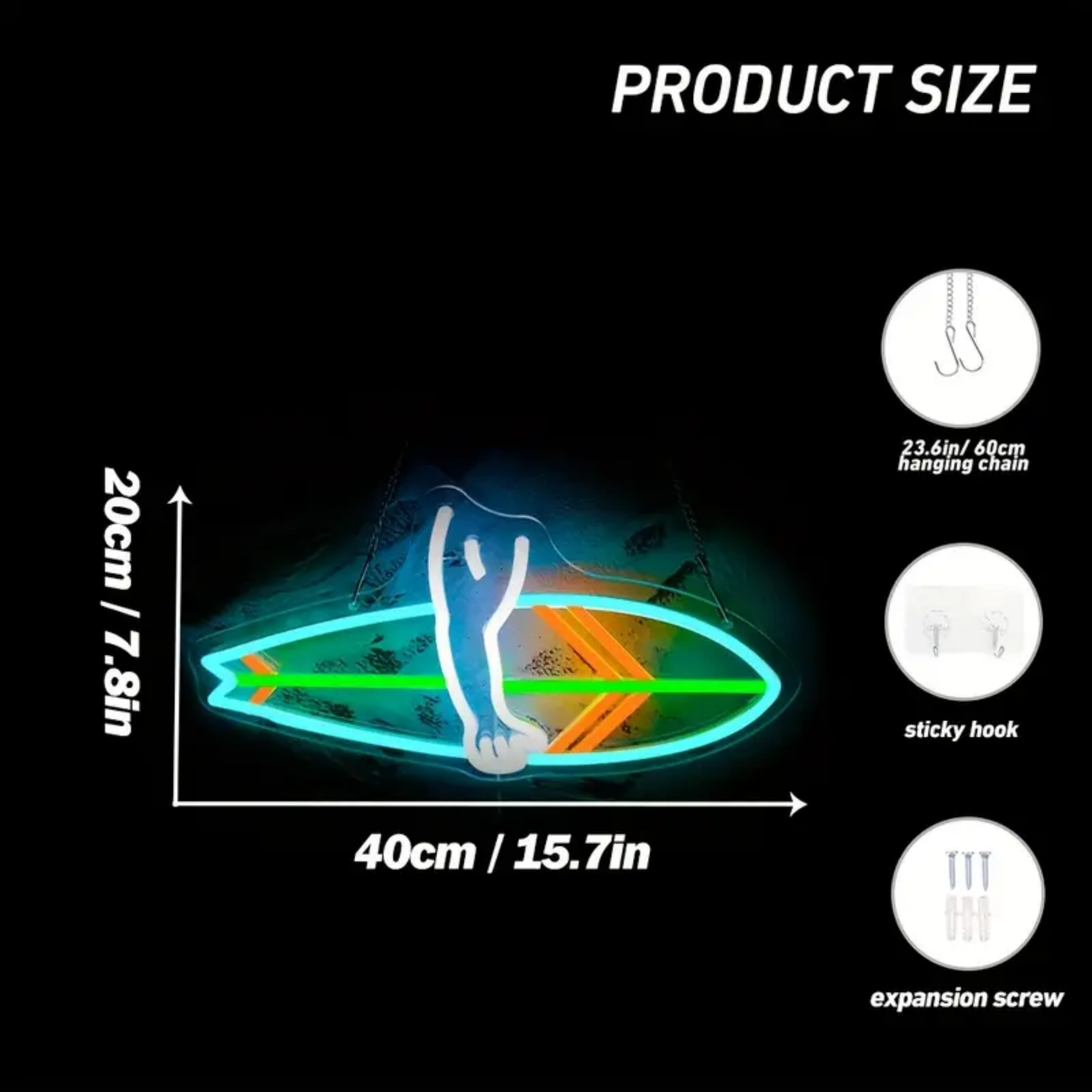 UPONRAY Surfboard Neon Signs, 15.7"*7.8" Dimmable & USB-Powered LED Neon Light, Stylish Wall Decor for Home, Beach Bar, Natatorium, Swimming Pool
