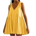 thumbnail image 1 of Penkiiy Robe d'Été Sans Manches pour Femme, Mini, Décontractée, Ample, Col en V, Robe Soleil Évasée Fluide de Plage avec Poche, Robes Plissées, 2TG, Jaune, 1 of 7
