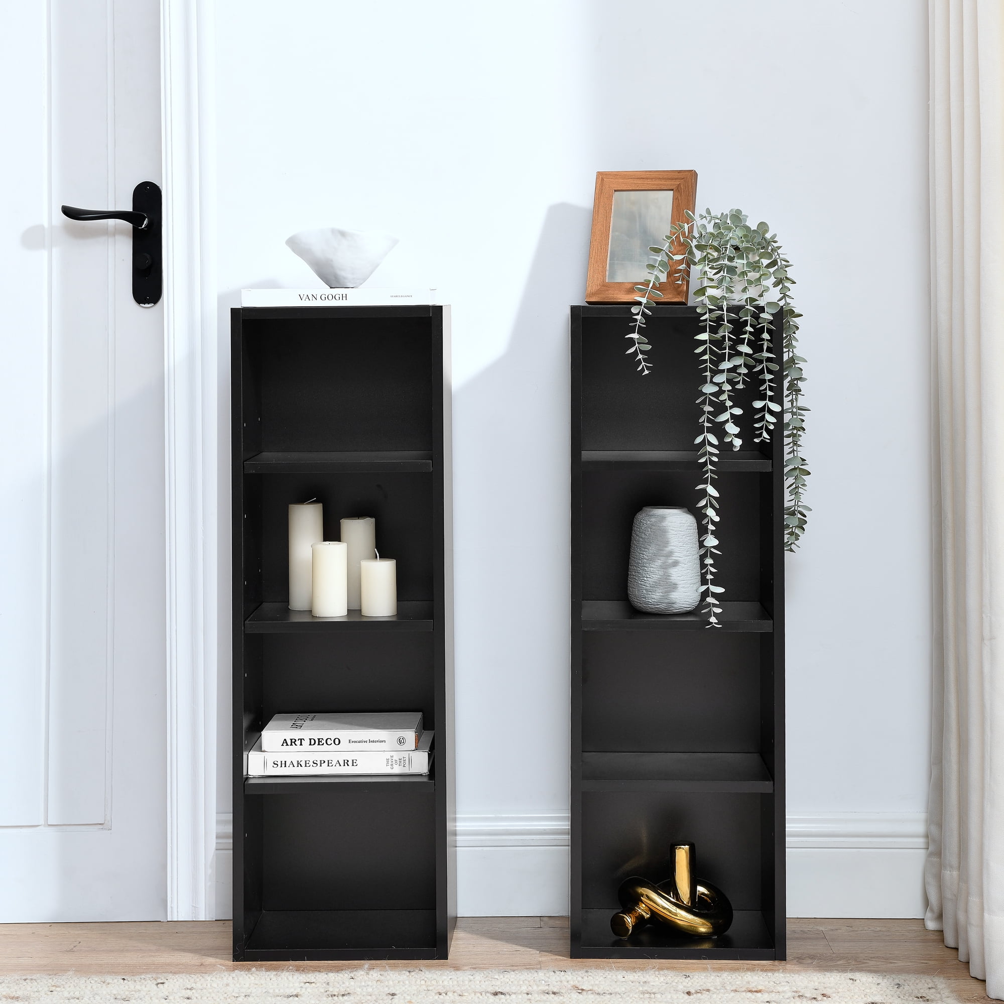 8-Tier Media Tower Rack, CD DVD Slim Storage Cabinet with Adjustable Shelves, Tall Narrow Bookcase Display Bookshelf for Home Office